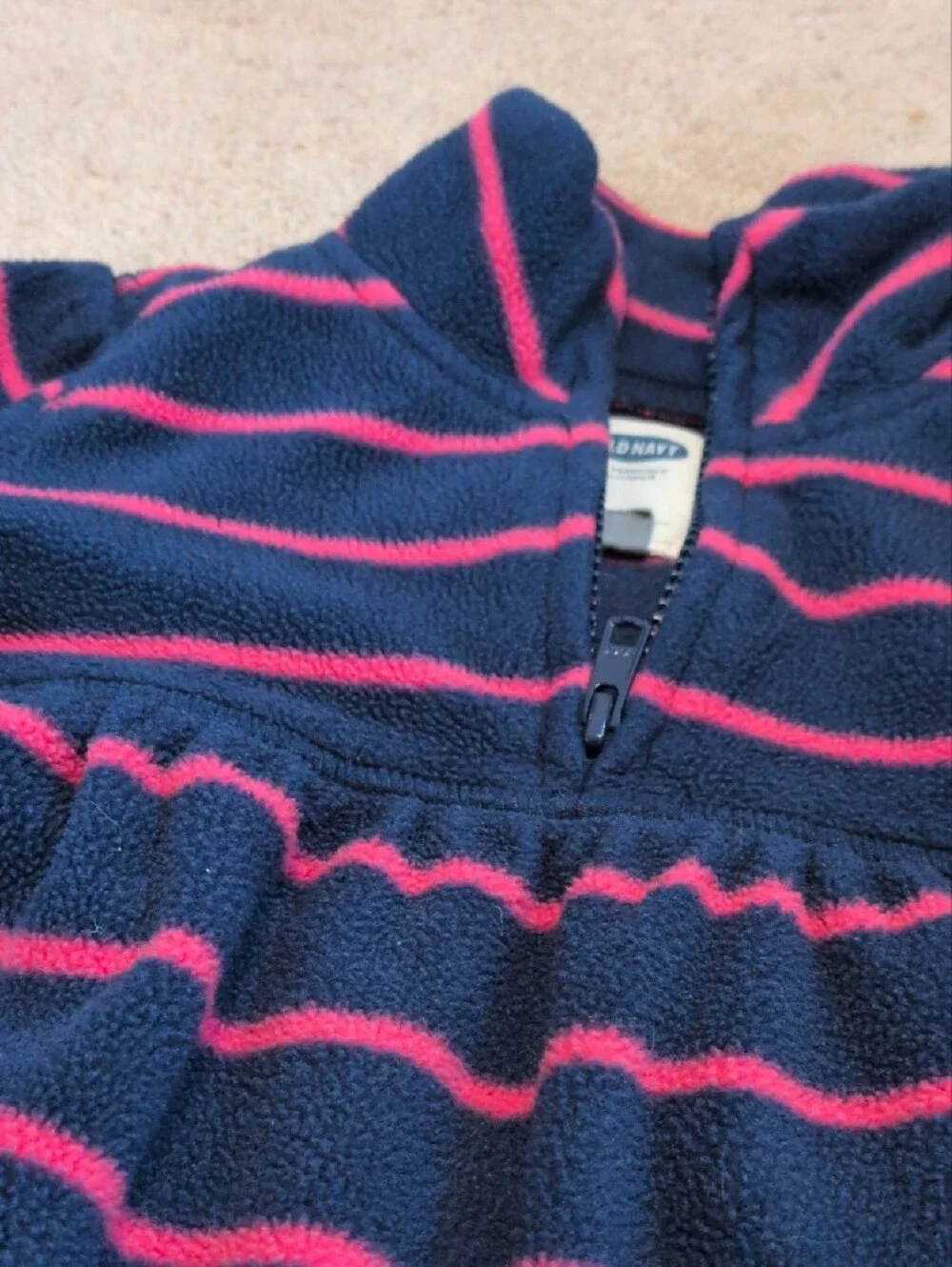 Old Navy - Navy and Pink Striped Fleece Half-Zip Pullover (4T)